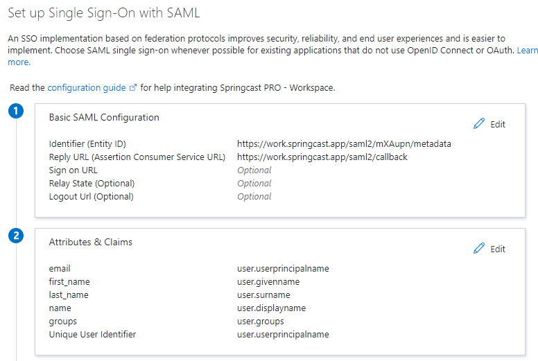 SSO - Microsoft Azure Enterprise application with SAML2